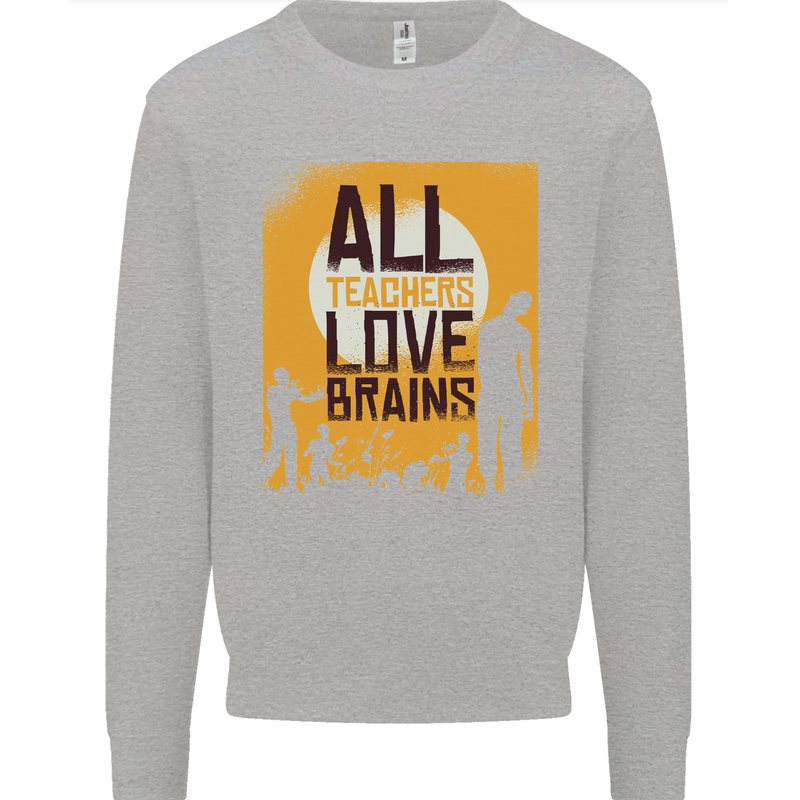 Zombie Teacher Love Brains Halloween Funny Mens Sweatshirt Jumper Sports Grey
