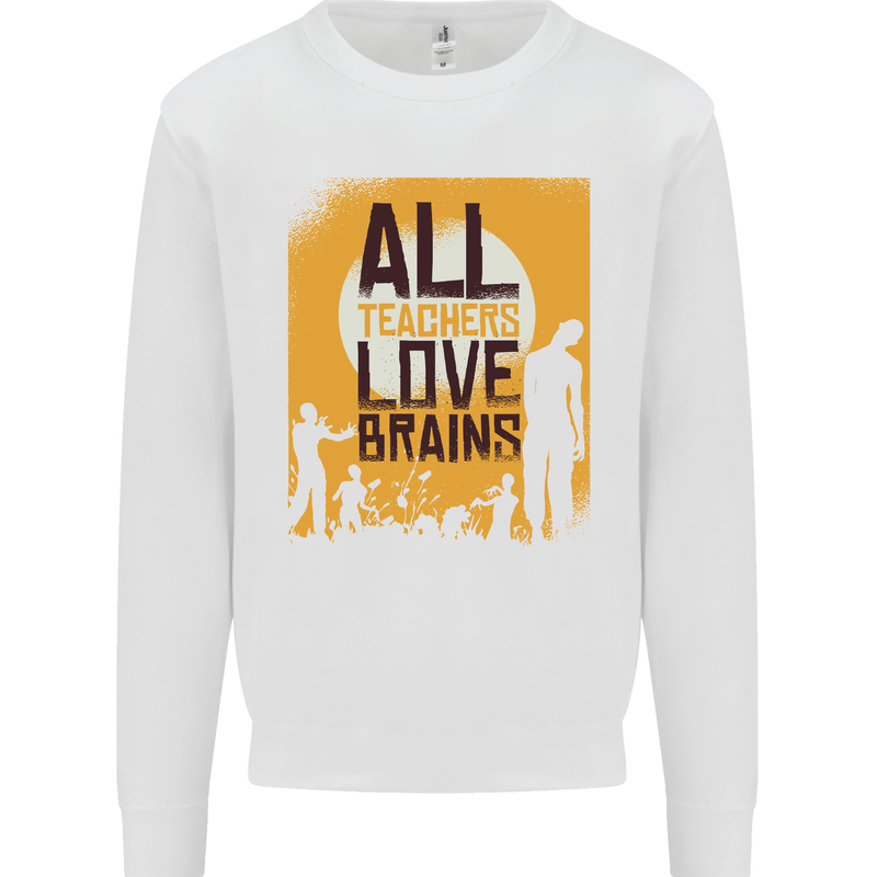 Zombie Teacher Love Brains Halloween Funny Mens Sweatshirt Jumper White