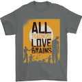 Zombie Teacher Love Brains Halloween Funny Mens T-Shirt Cotton Gildan Charcoal