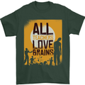 Zombie Teacher Love Brains Halloween Funny Mens T-Shirt Cotton Gildan Forest Green