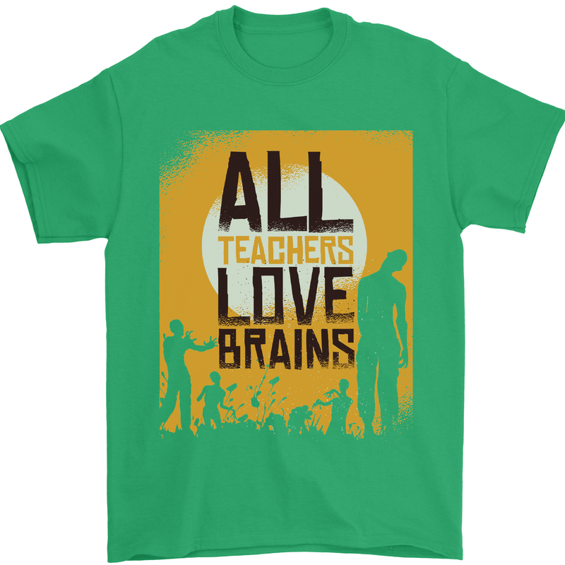 Zombie Teacher Love Brains Halloween Funny Mens T-Shirt Cotton Gildan Irish Green