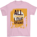 Zombie Teacher Love Brains Halloween Funny Mens T-Shirt Cotton Gildan Light Pink