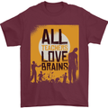 Zombie Teacher Love Brains Halloween Funny Mens T-Shirt Cotton Gildan Maroon