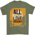 Zombie Teacher Love Brains Halloween Funny Mens T-Shirt Cotton Gildan Military Green