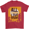 Zombie Teacher Love Brains Halloween Funny Mens T-Shirt Cotton Gildan Red