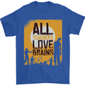 Zombie Teacher Love Brains Halloween Funny Mens T-Shirt Cotton Gildan Royal Blue
