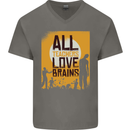 Zombie Teacher Love Brains Halloween Funny Mens V-Neck Cotton T-Shirt Charcoal