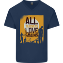 Zombie Teacher Love Brains Halloween Funny Mens V-Neck Cotton T-Shirt Navy Blue
