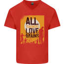 Zombie Teacher Love Brains Halloween Funny Mens V-Neck Cotton T-Shirt Red