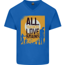 Zombie Teacher Love Brains Halloween Funny Mens V-Neck Cotton T-Shirt Royal Blue