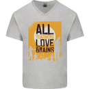 Zombie Teacher Love Brains Halloween Funny Mens V-Neck Cotton T-Shirt Sports Grey