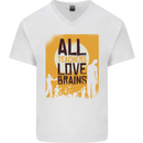 Zombie Teacher Love Brains Halloween Funny Mens V-Neck Cotton T-Shirt White