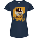 Zombie Teacher Love Brains Halloween Funny Womens Petite Cut T-Shirt Navy Blue