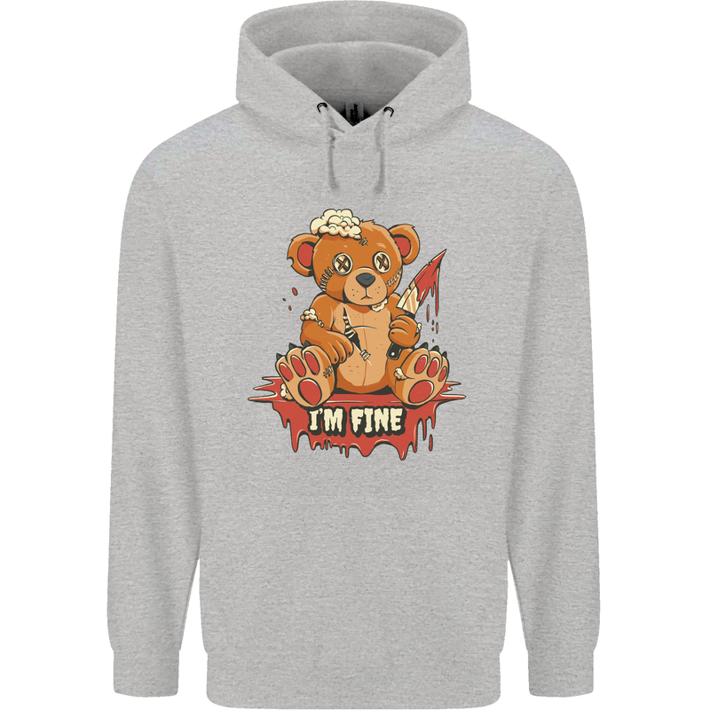 Zombie Teddy Bear Halloween Gothic Murder Childrens Kids Hoodie Sports Grey