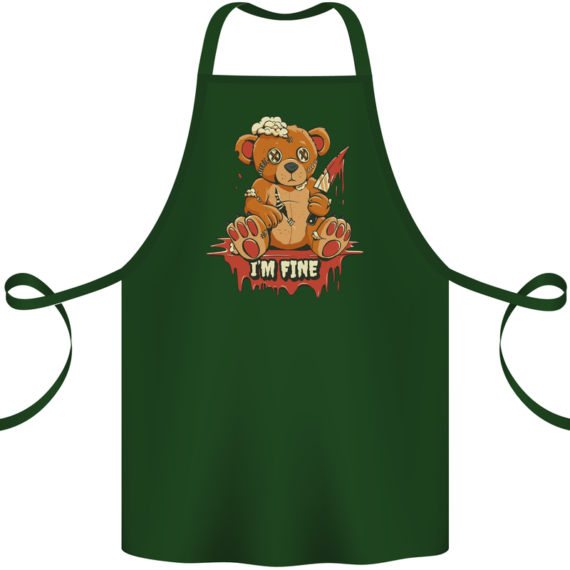 Zombie Teddy Bear Halloween Gothic Murder Cotton Apron 100% Organic Forest Green