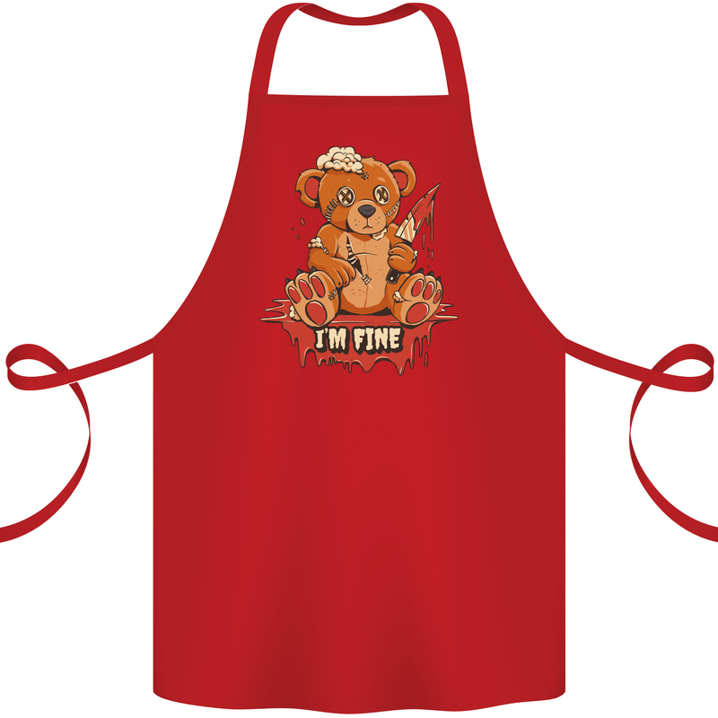 Zombie Teddy Bear Halloween Gothic Murder Cotton Apron 100% Organic Red