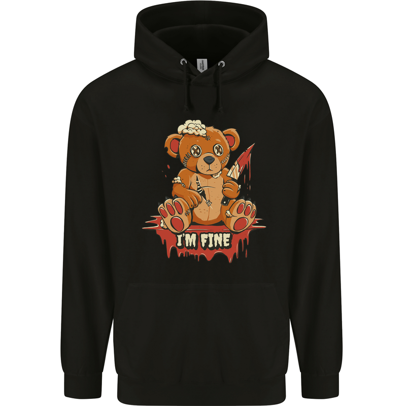 Zombie Teddy Bear Halloween Gothic Murder Mens 80% Cotton Hoodie Black