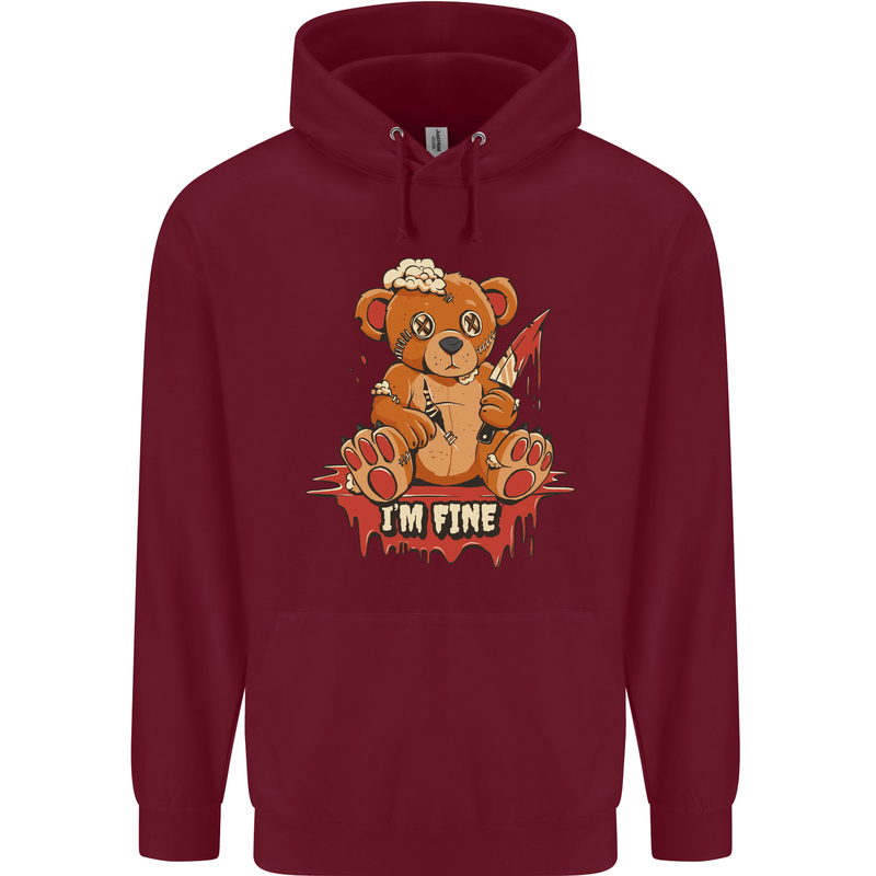 Zombie Teddy Bear Halloween Gothic Murder Mens 80% Cotton Hoodie Maroon