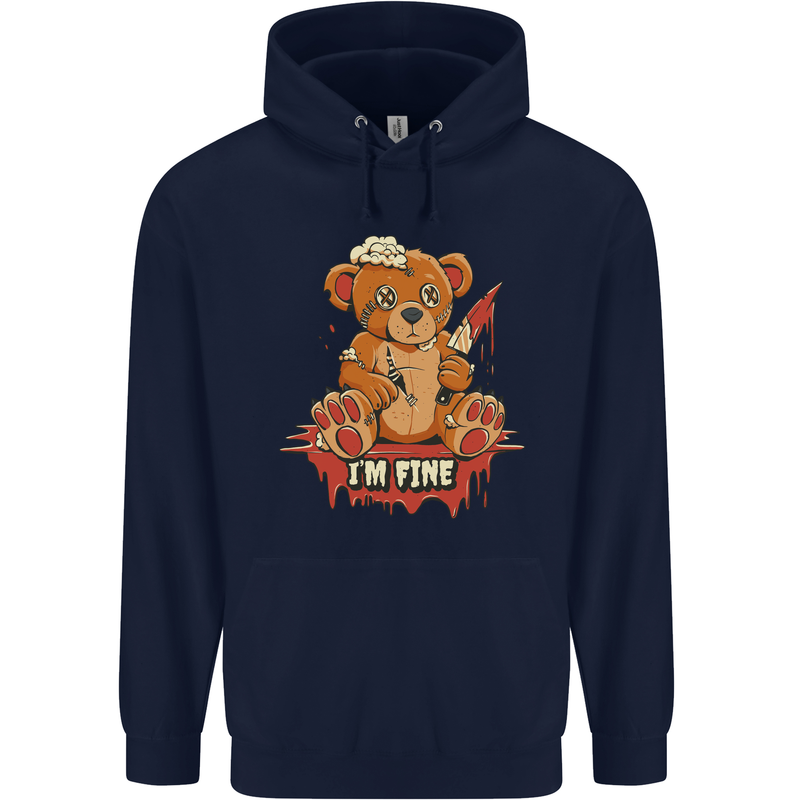 Zombie Teddy Bear Halloween Gothic Murder Mens 80% Cotton Hoodie Navy Blue