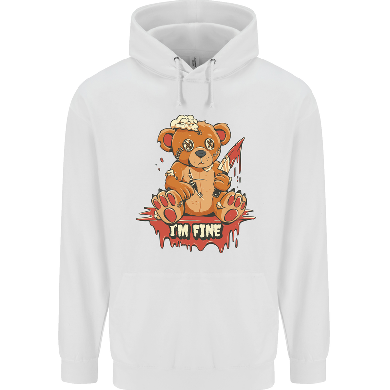 Zombie Teddy Bear Halloween Gothic Murder Mens 80% Cotton Hoodie White