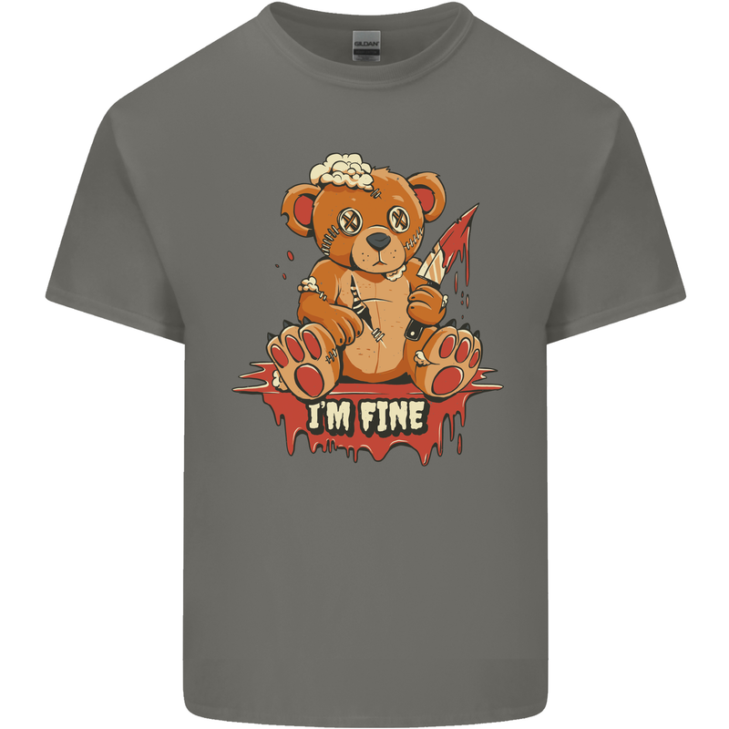 Zombie Teddy Bear Halloween Gothic Murder Mens Cotton T-Shirt Tee Top Charcoal