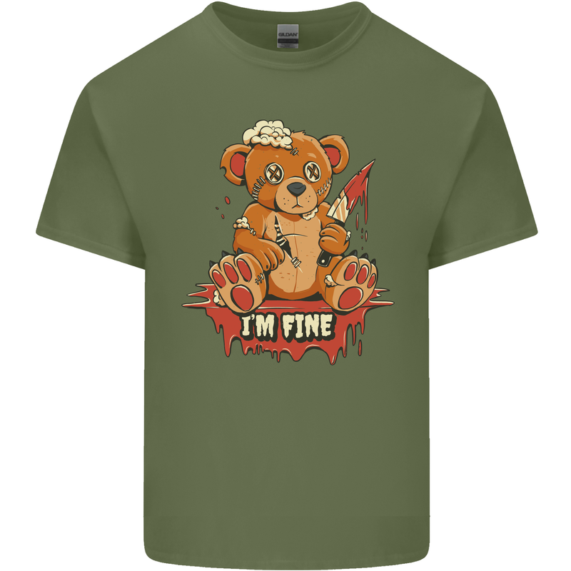 Zombie Teddy Bear Halloween Gothic Murder Mens Cotton T-Shirt Tee Top Military Green