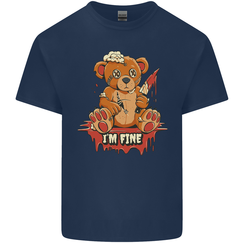 Zombie Teddy Bear Halloween Gothic Murder Mens Cotton T-Shirt Tee Top Navy Blue
