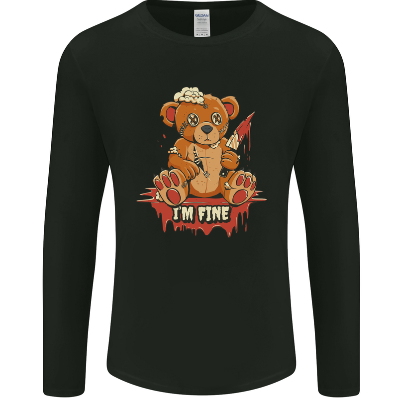 Zombie Teddy Bear Halloween Gothic Murder Mens Long Sleeve T-Shirt Black