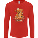 Zombie Teddy Bear Halloween Gothic Murder Mens Long Sleeve T-Shirt Red