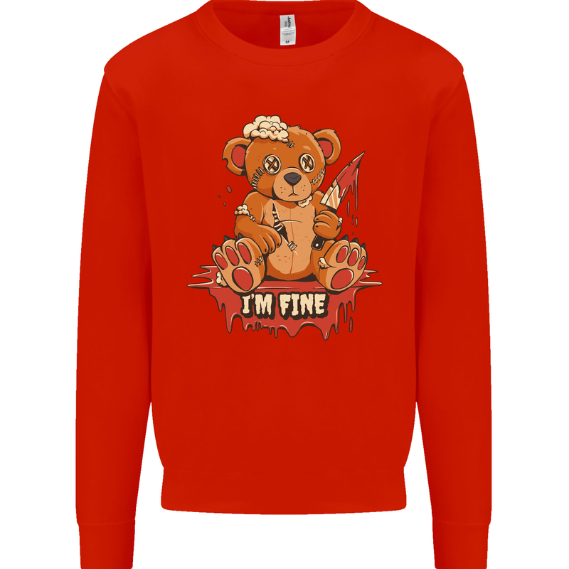 Zombie Teddy Bear Halloween Gothic Murder Mens Sweatshirt Jumper Bright Red