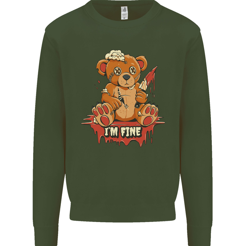 Zombie Teddy Bear Halloween Gothic Murder Mens Sweatshirt Jumper Forest Green