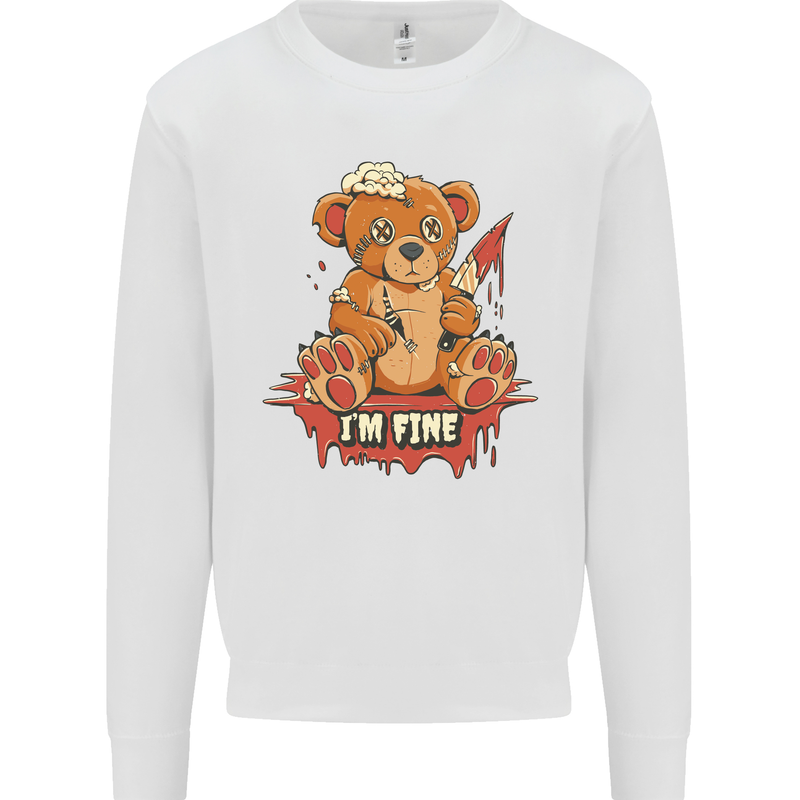 Zombie Teddy Bear Halloween Gothic Murder Mens Sweatshirt Jumper White