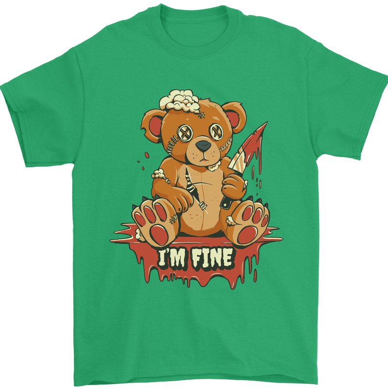 Zombie Teddy Bear Halloween Gothic Murder Mens T-Shirt 100% Cotton Irish Green