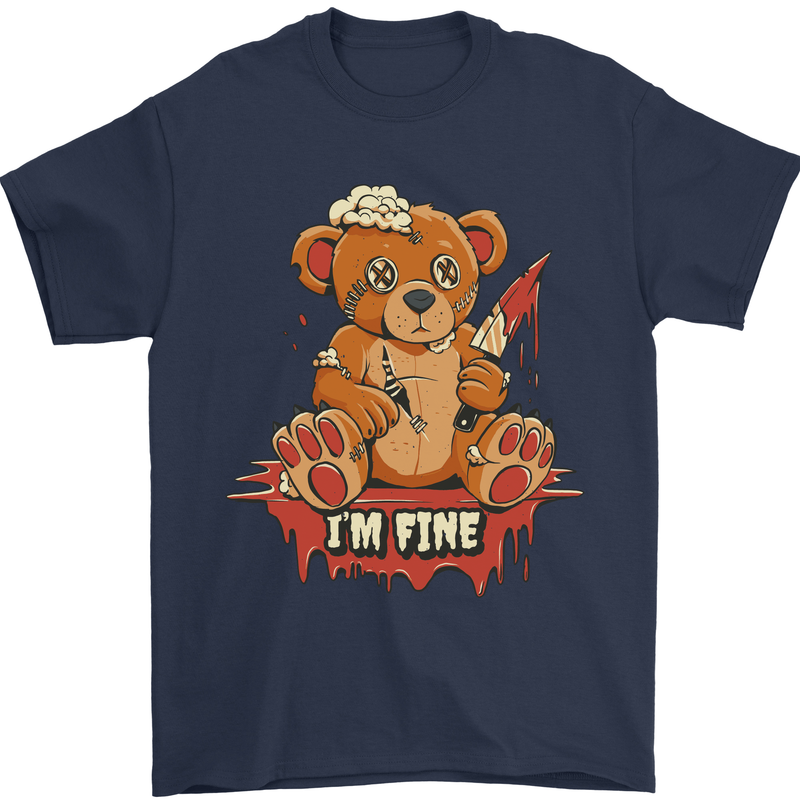 Zombie Teddy Bear Halloween Gothic Murder Mens T-Shirt 100% Cotton Navy Blue