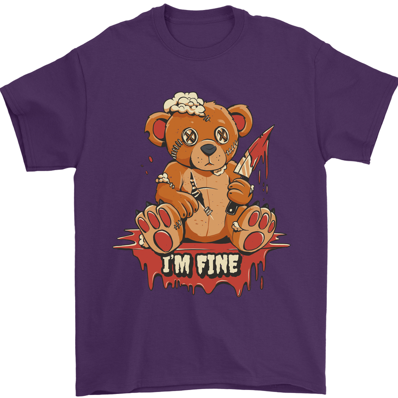Zombie Teddy Bear Halloween Gothic Murder Mens T-Shirt 100% Cotton Purple