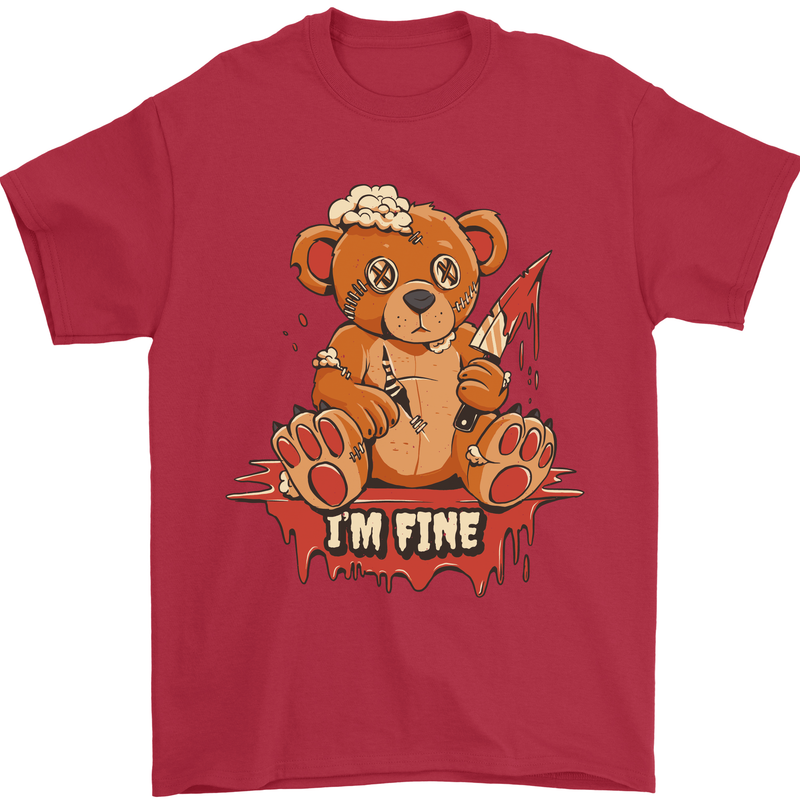 Zombie Teddy Bear Halloween Gothic Murder Mens T-Shirt 100% Cotton Red