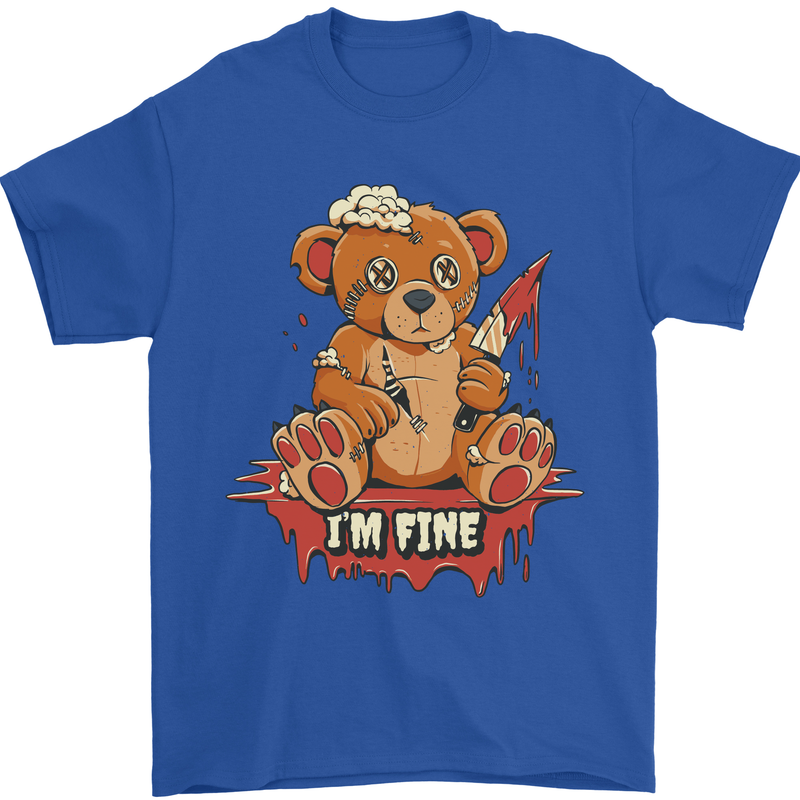 Zombie Teddy Bear Halloween Gothic Murder Mens T-Shirt 100% Cotton Royal Blue
