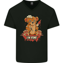 Zombie Teddy Bear Halloween Gothic Murder Mens V-Neck Cotton T-Shirt Black