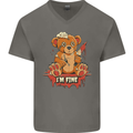 Zombie Teddy Bear Halloween Gothic Murder Mens V-Neck Cotton T-Shirt Charcoal