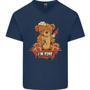 Zombie Teddy Bear Halloween Gothic Murder Mens V-Neck Cotton T-Shirt Navy Blue