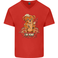 Zombie Teddy Bear Halloween Gothic Murder Mens V-Neck Cotton T-Shirt Red