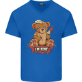 Zombie Teddy Bear Halloween Gothic Murder Mens V-Neck Cotton T-Shirt Royal Blue