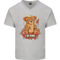 Zombie Teddy Bear Halloween Gothic Murder Mens V-Neck Cotton T-Shirt Sports Grey