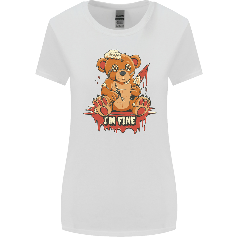 Zombie Teddy Bear Halloween Gothic Murder Womens Wider Cut T-Shirt White