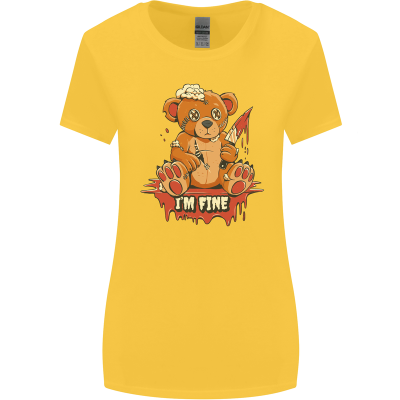 Zombie Teddy Bear Halloween Gothic Murder Womens Wider Cut T-Shirt Yellow
