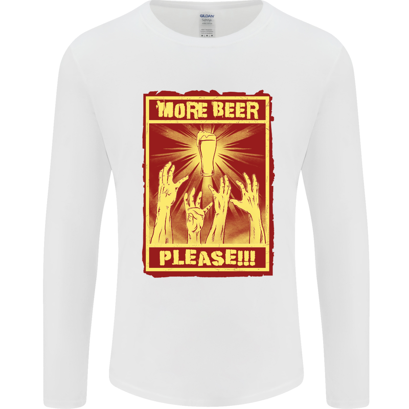 Zombies More Beer Please Funny Alcohol Mens Long Sleeve T-Shirt White